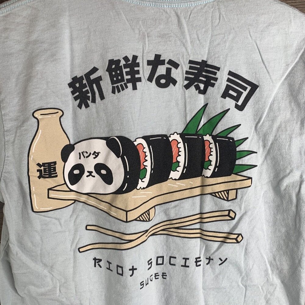 Riot Society Sushi Panda Graphic T-Shirt S White Crewneck Short Sleeve 100% Cott - Picture 5 of 6